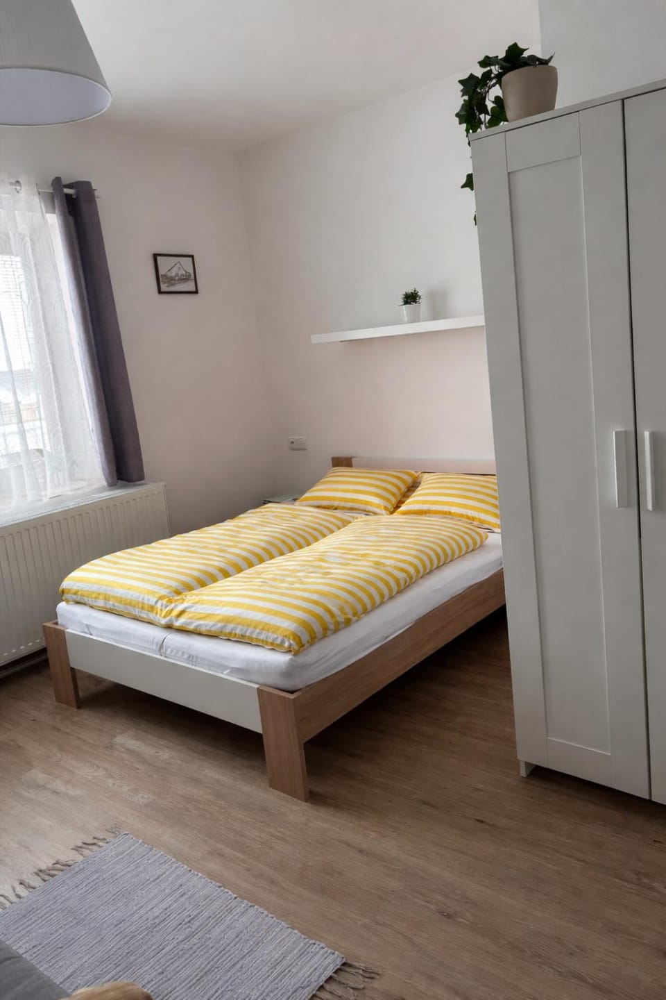 Bed, wardrobe