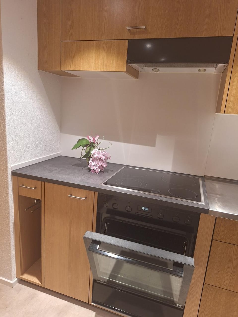 Kitchen or kitchenette, stove