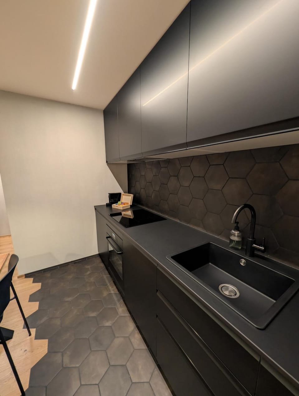 Kitchen or kitchenette, stove