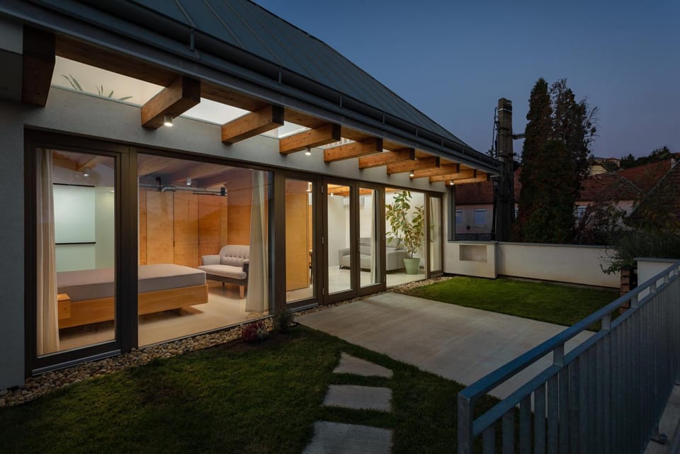 Property building, Night, Garden, Balcony/Terrace