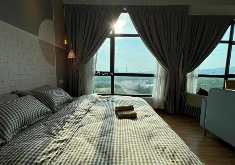 Bed, City view, Sunset, air conditioner