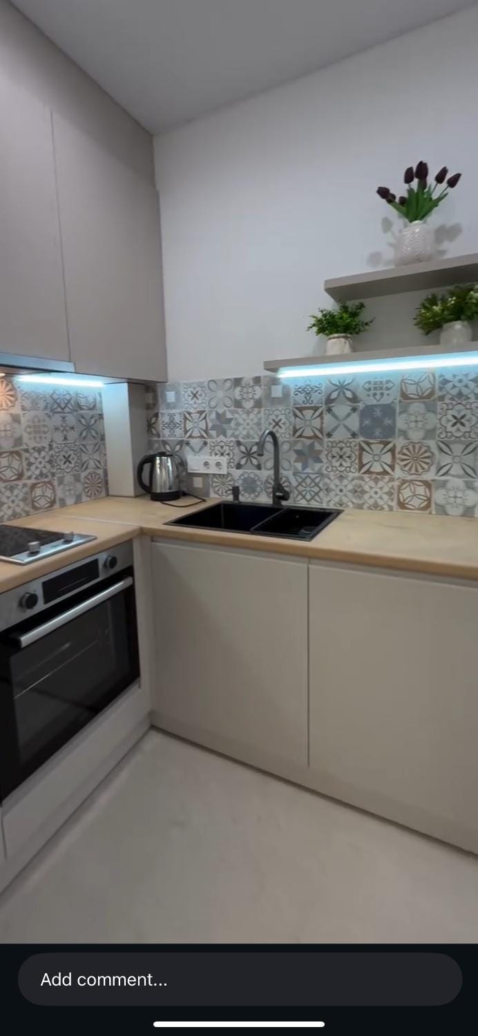 Kitchen or kitchenette, stove