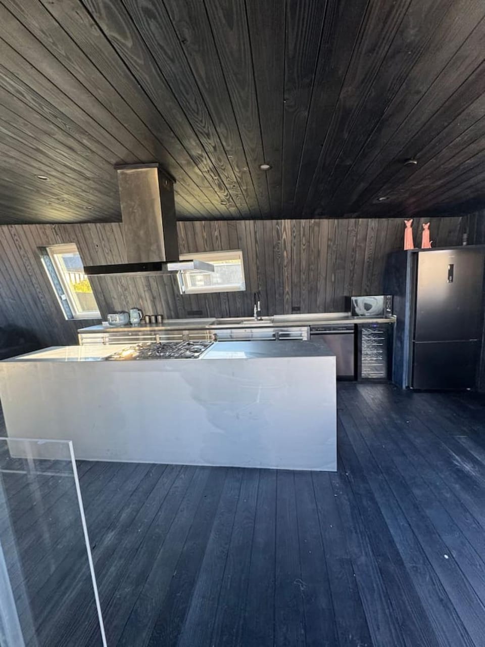 Kitchen or kitchenette, stove
