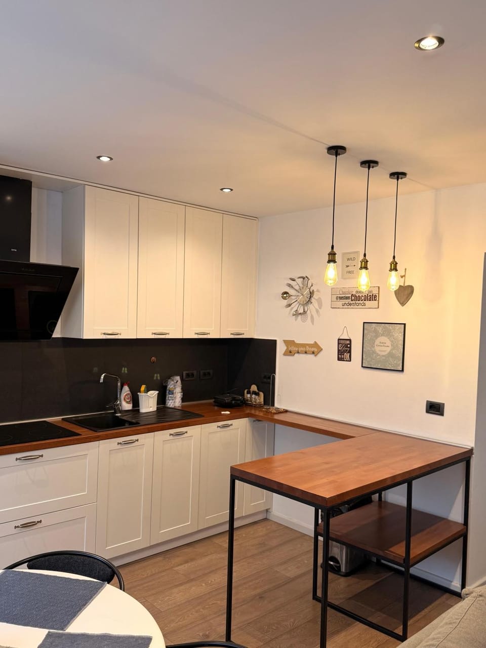 Dining area, stove, kitchen