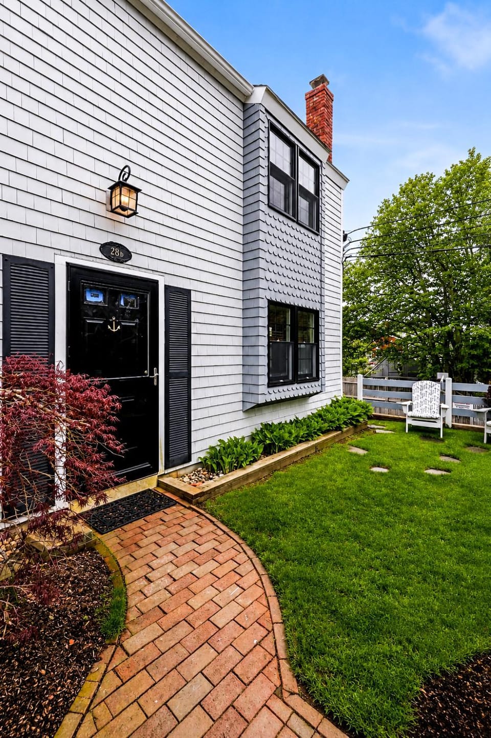 Property building, Facade/entrance, Garden, Seating area