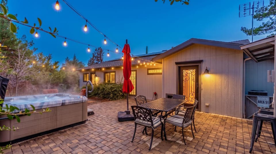 Patio, Night, Hot Tub, Decorative detail, Dining area