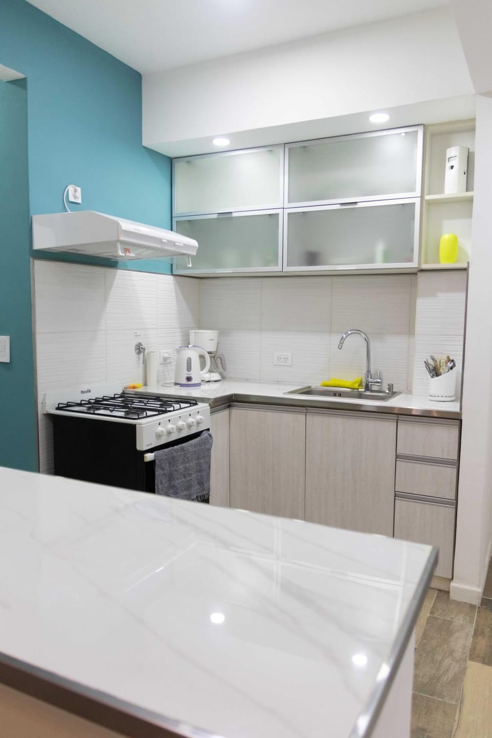Kitchen or kitchenette, stove, kitchen