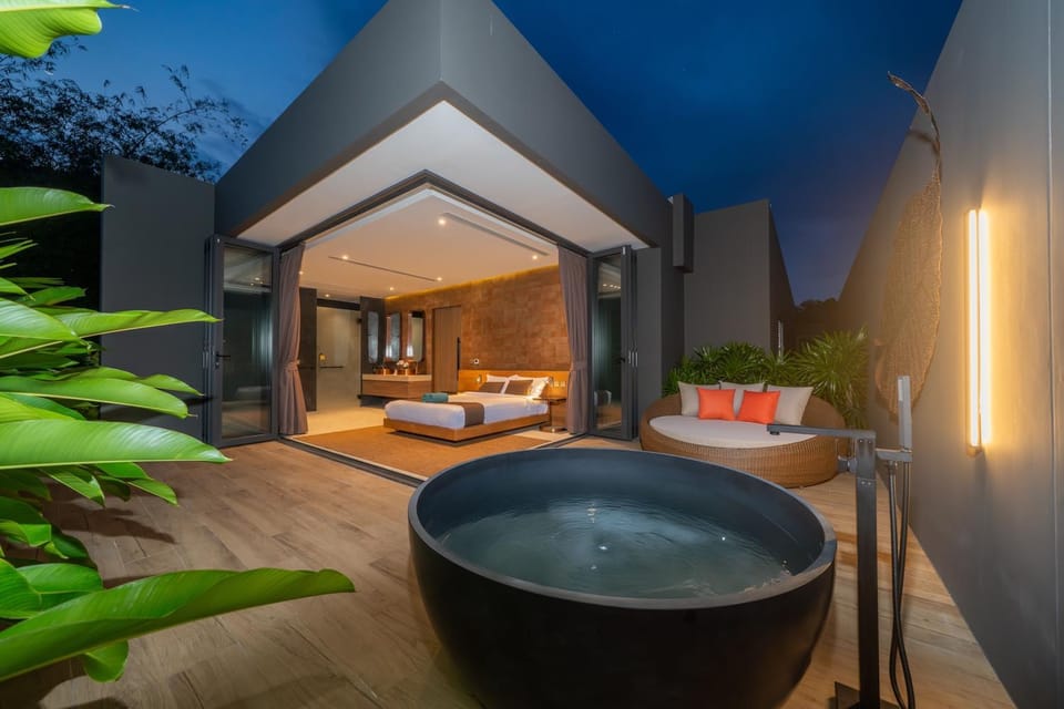Bed, Night, Natural landscape, Bedroom, Open Air Bath, Bath