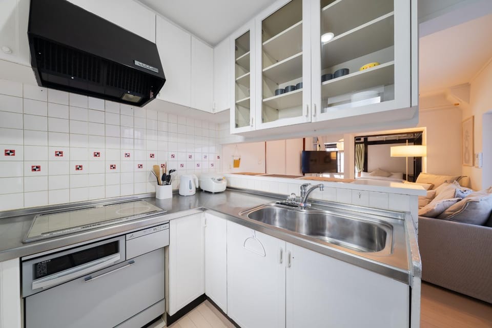 Kitchen or kitchenette, stove