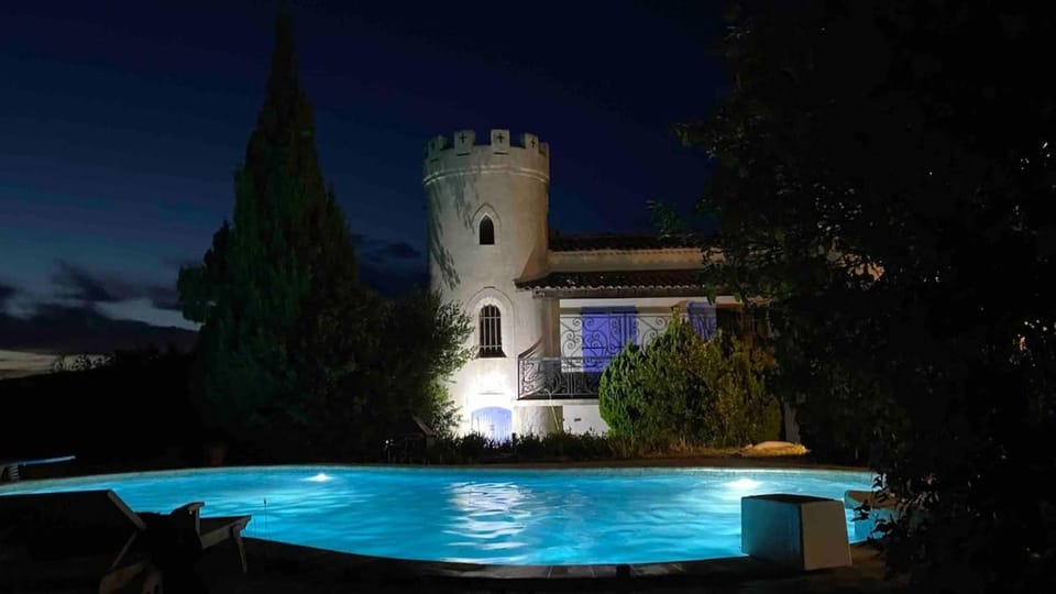 Property building, Night, Pool view, Swimming pool