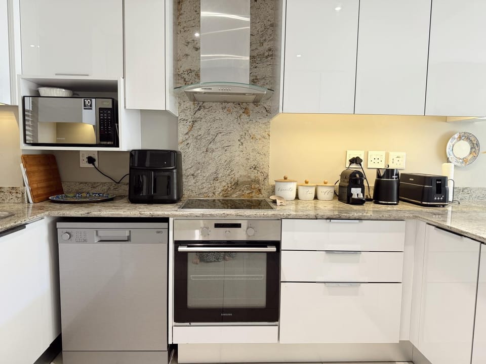 Kitchen or kitchenette, dishwasher, stove, toaster