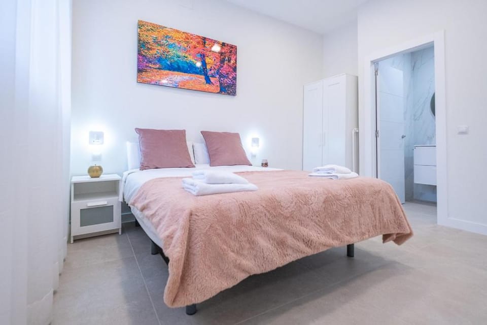 Bed, wardrobe