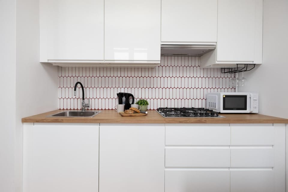 Kitchen or kitchenette, stove