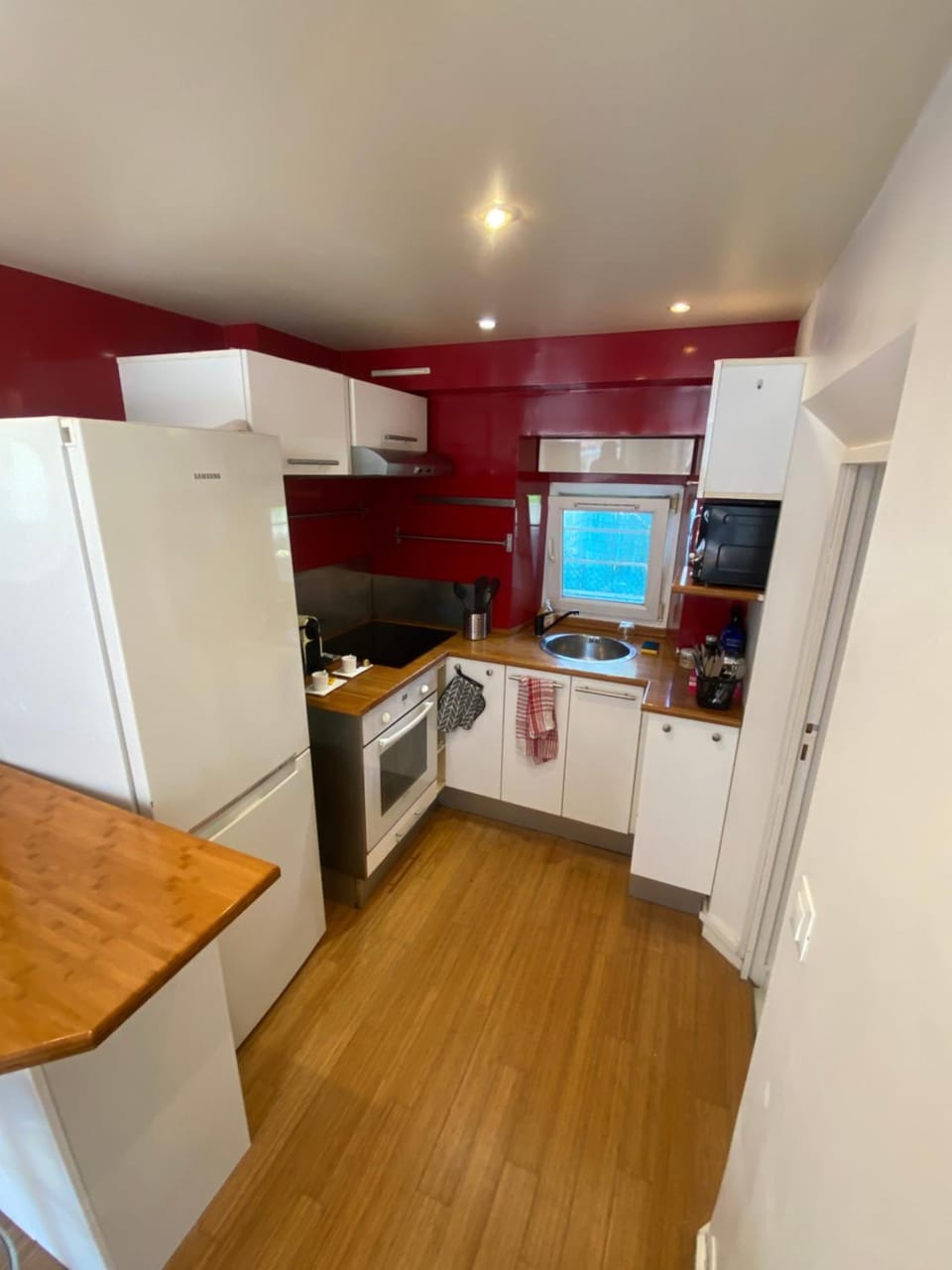 Kitchen or kitchenette, stove