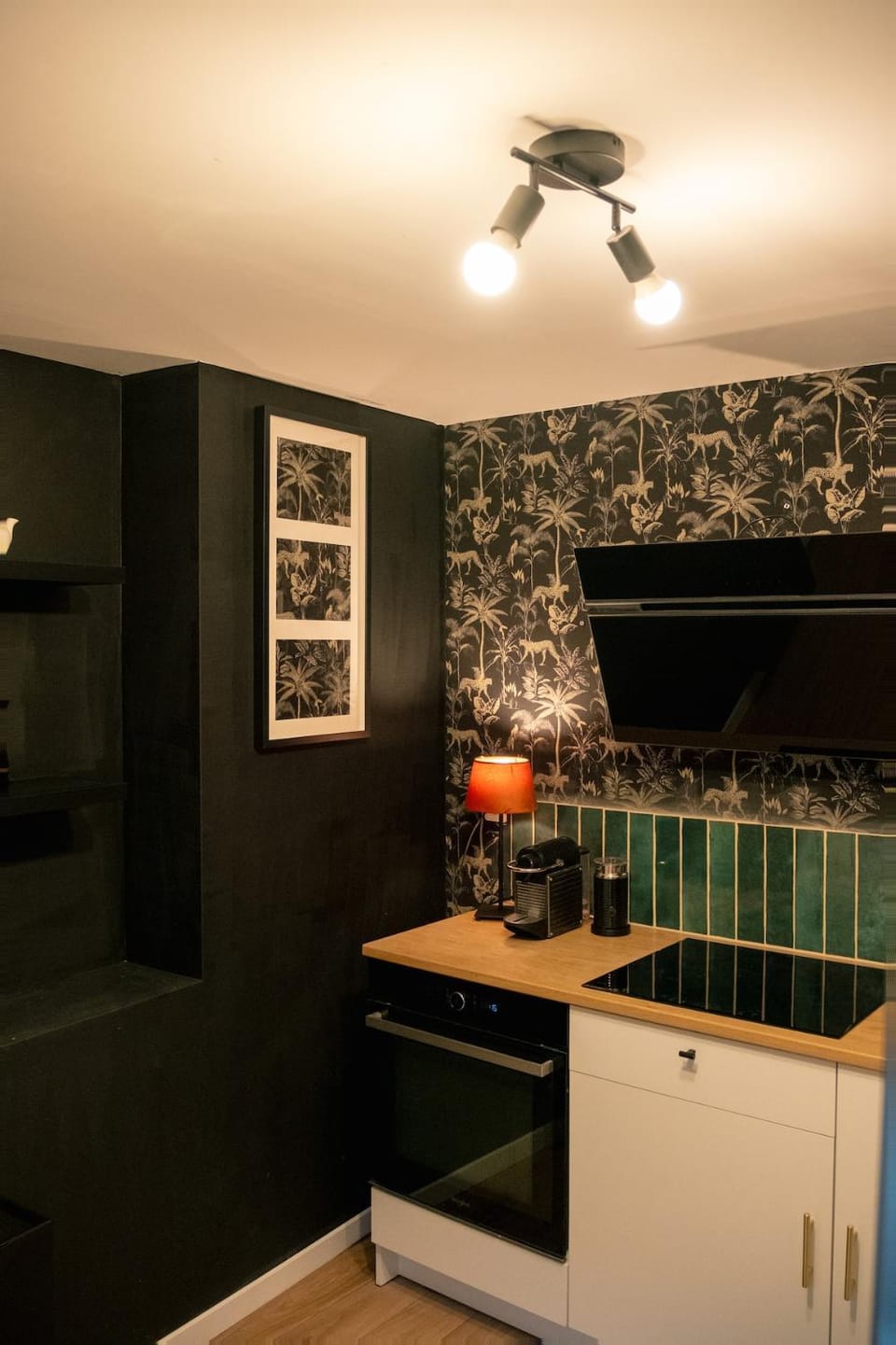 Kitchen or kitchenette, stove