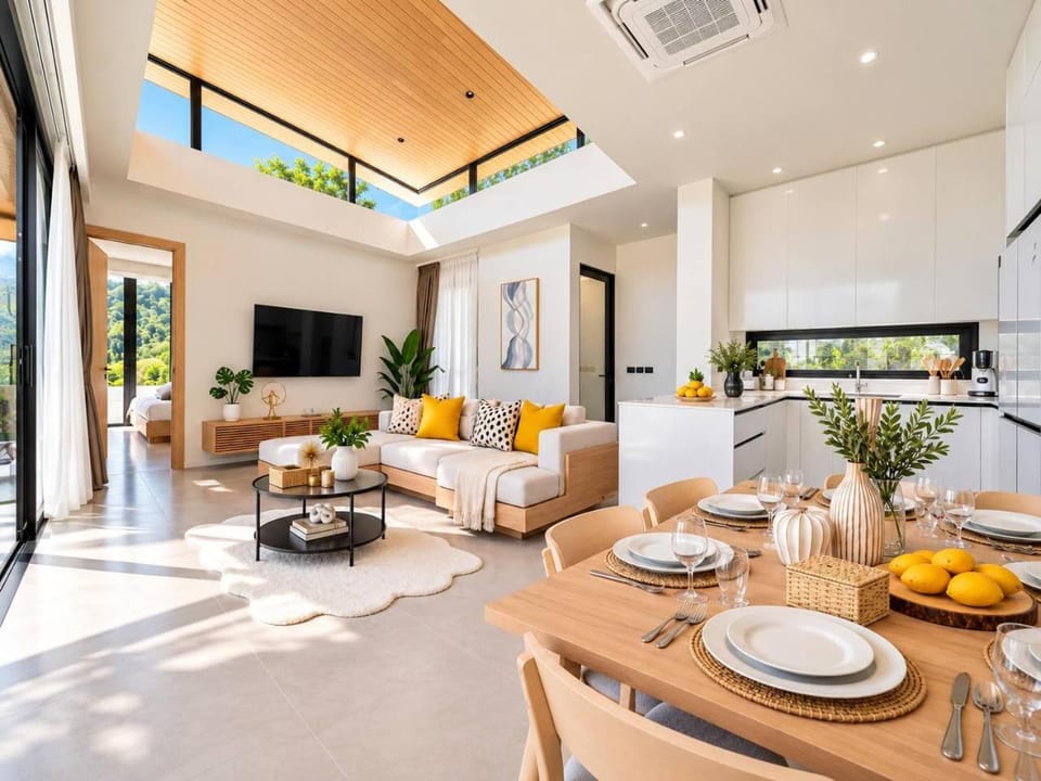 Living room, kitchen