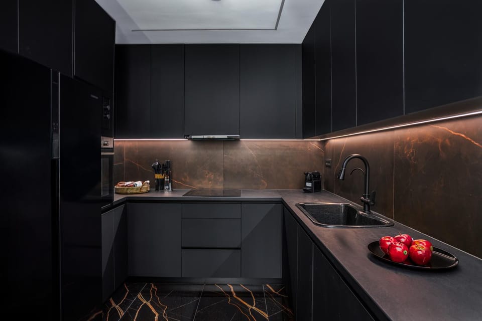 Kitchen or kitchenette, stove