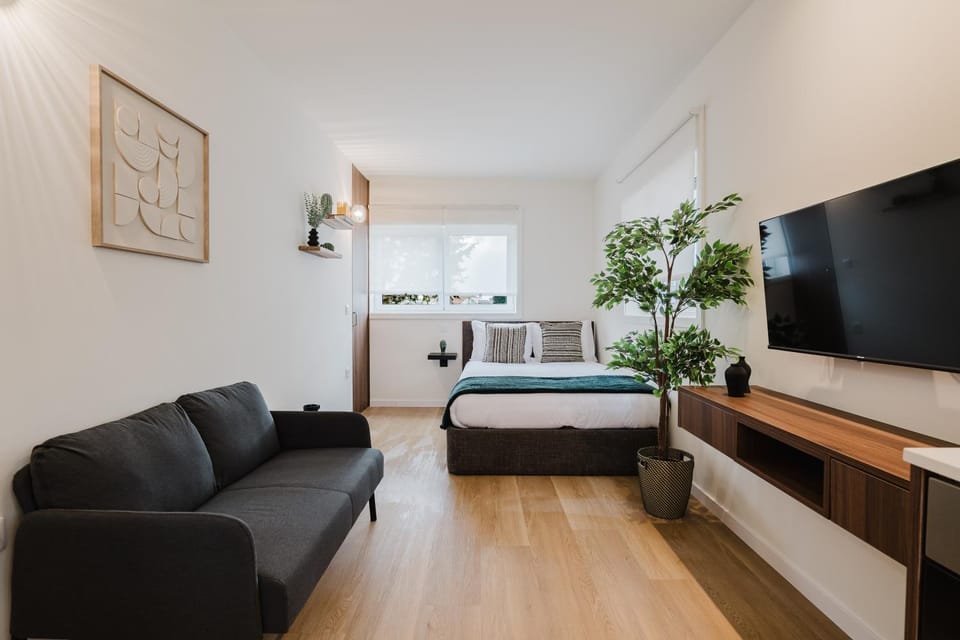 Communal lounge/ TV room, Bed, TV and multimedia, Living room, Photo of the whole room, Seating area, Bedroom