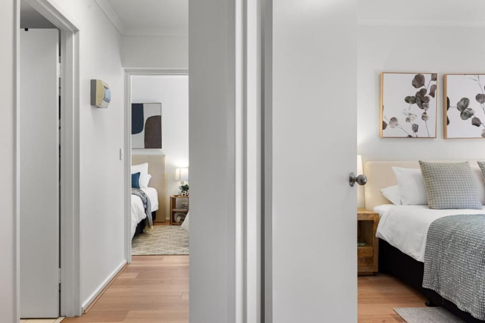 Bed, wardrobe