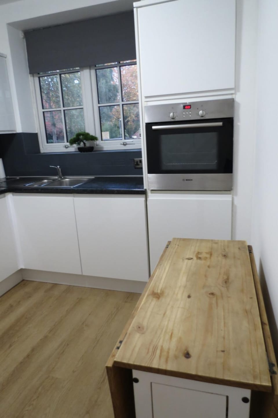 Kitchen or kitchenette, stove