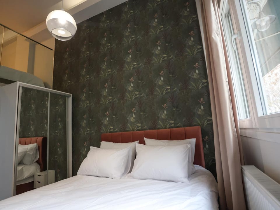 Bed, wardrobe