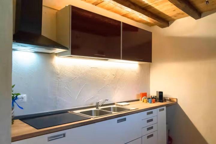 Kitchen or kitchenette, stove
