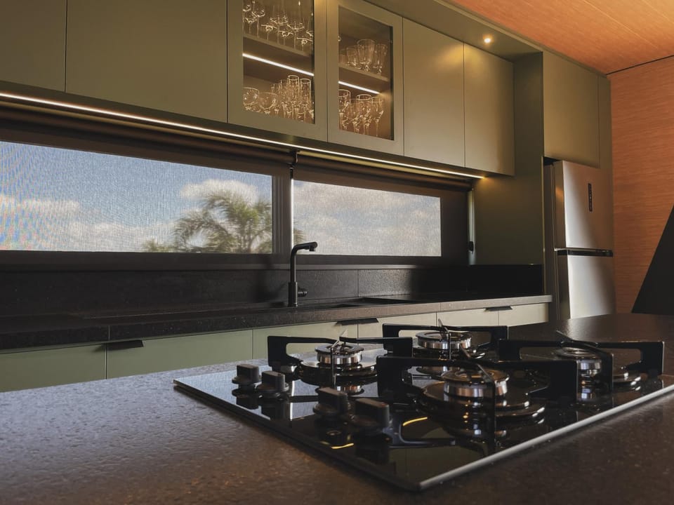 Kitchen or kitchenette, stove