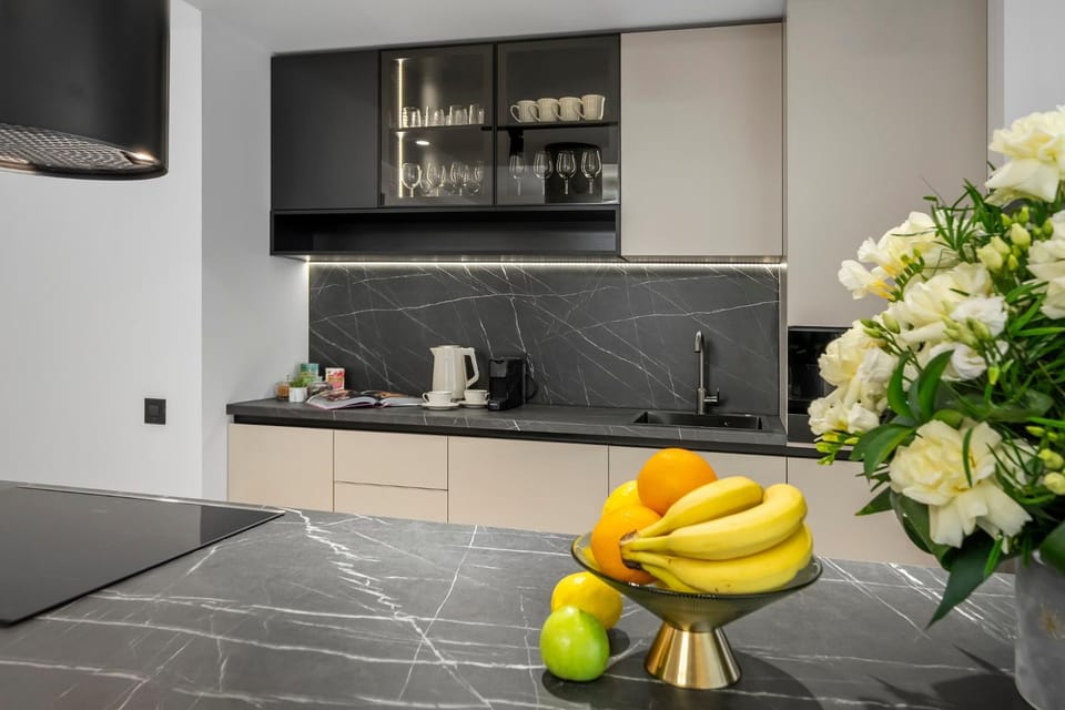 Kitchen or kitchenette, stove