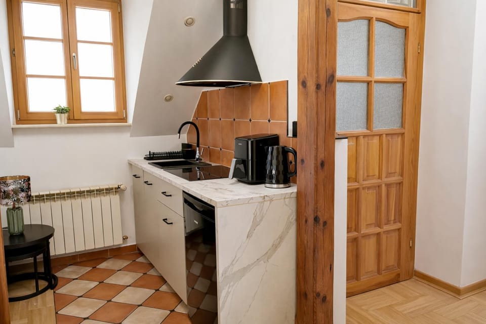 Kitchen or kitchenette, stove