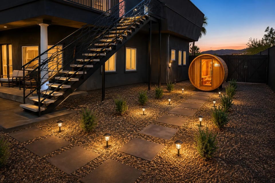 Patio, Sauna, Seating area, Sunset, Inner courtyard view