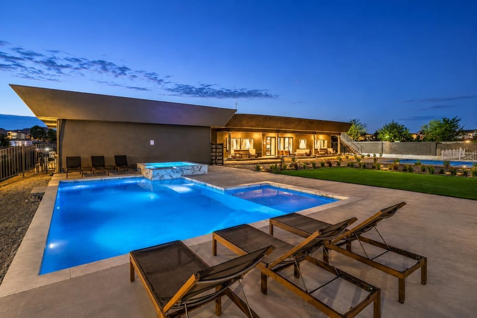 Patio, Night, Hot Tub, Seating area, Swimming pool