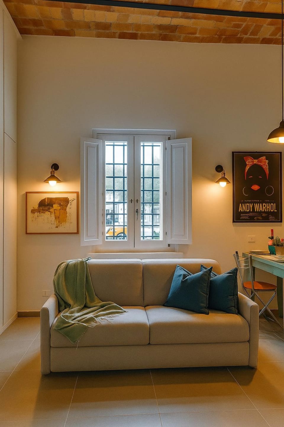 Bed, Living room, Seating area