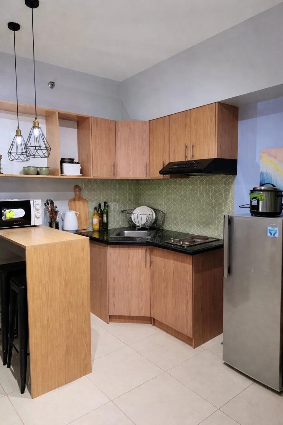 Kitchen or kitchenette, stove