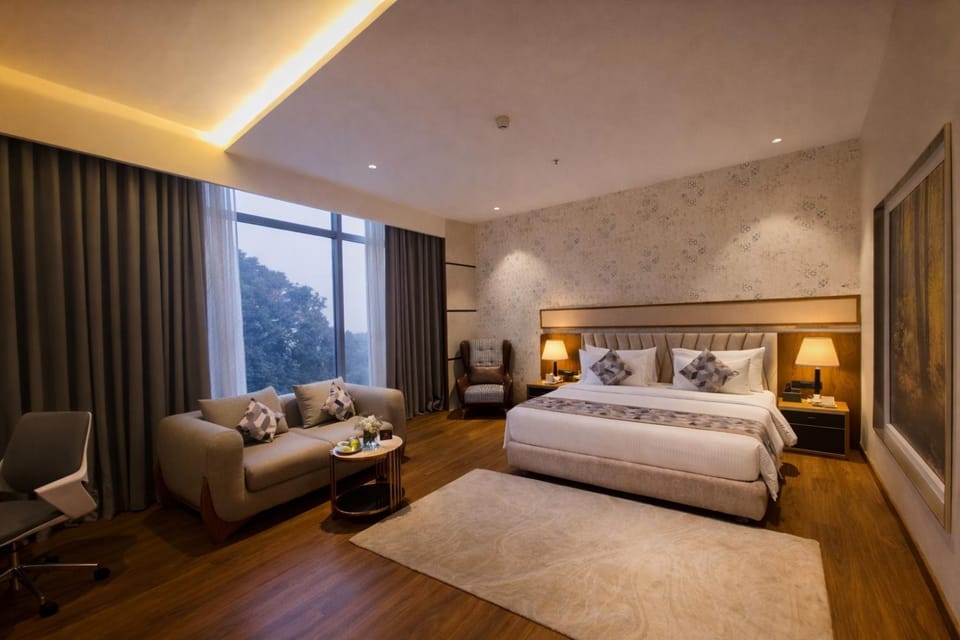 Bed, Living room, Seating area, Bedroom
