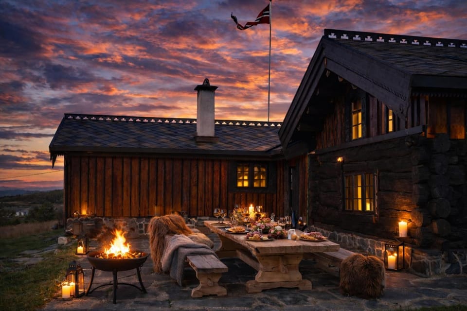 Property building, Patio, Night, Natural landscape, BBQ facilities, Seating area