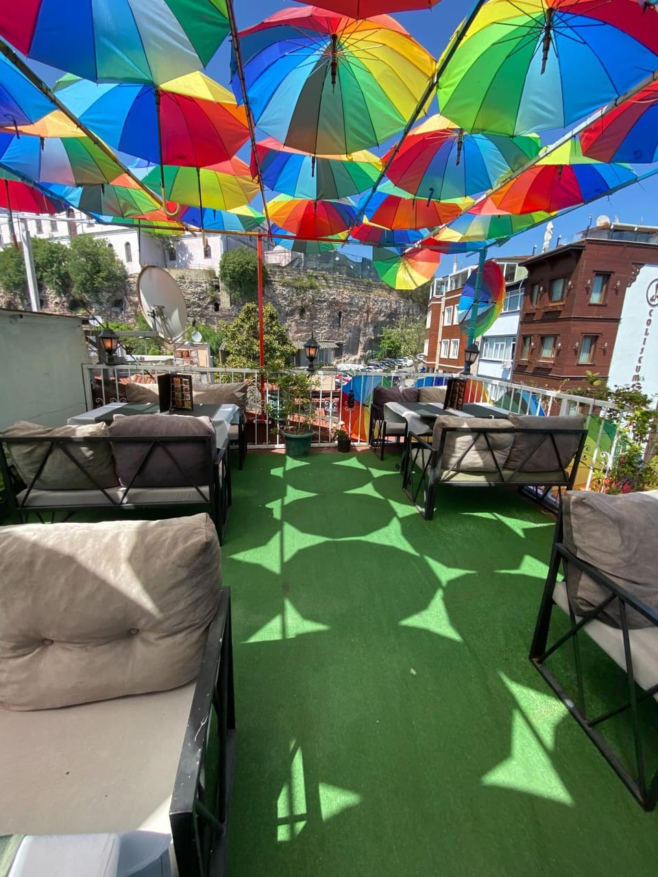 Property building, Patio, Day, View (from property/room), Balcony/Terrace, Living room, Seating area