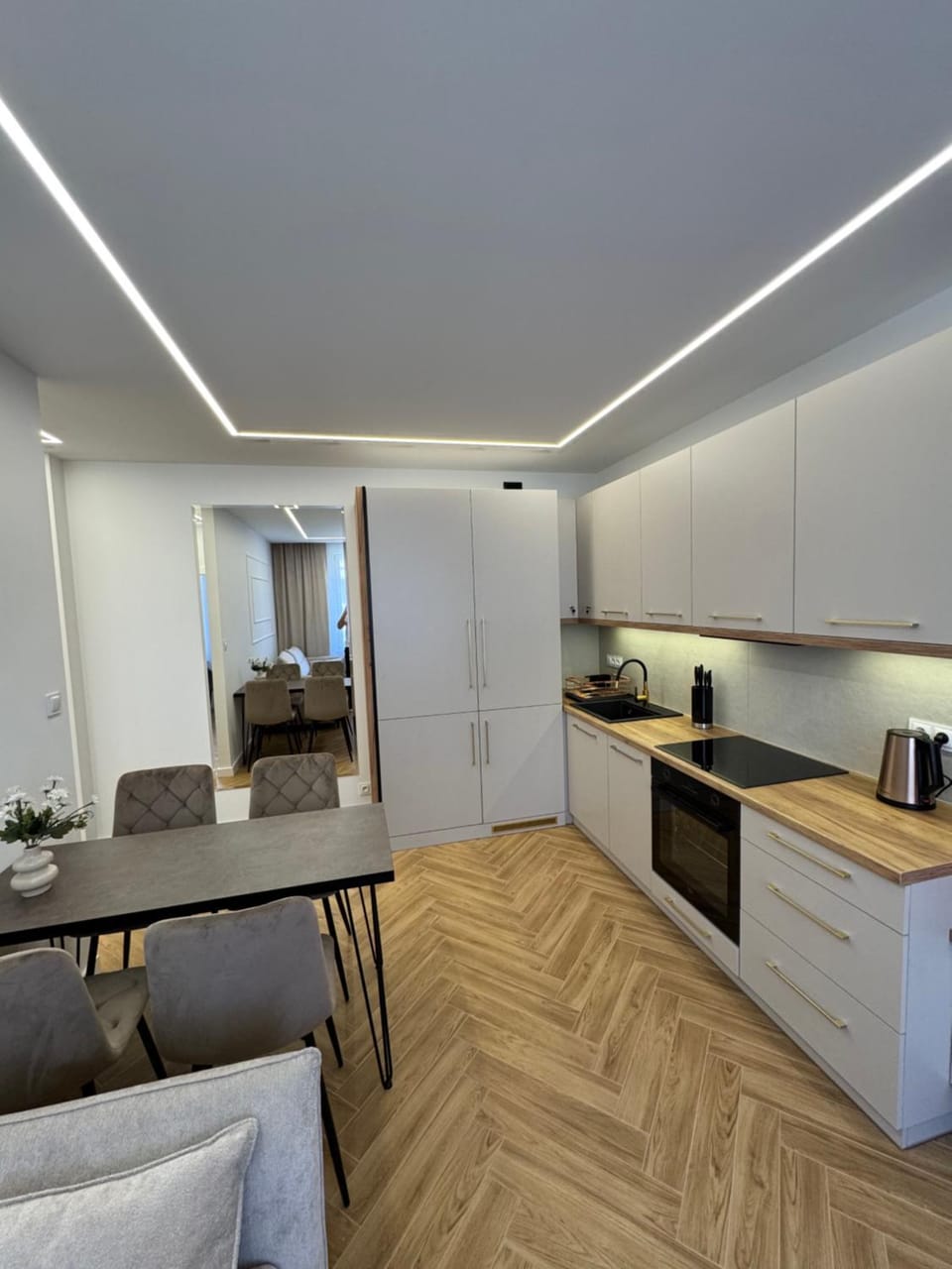 Kitchen or kitchenette, Dining area, oven, stove, toaster