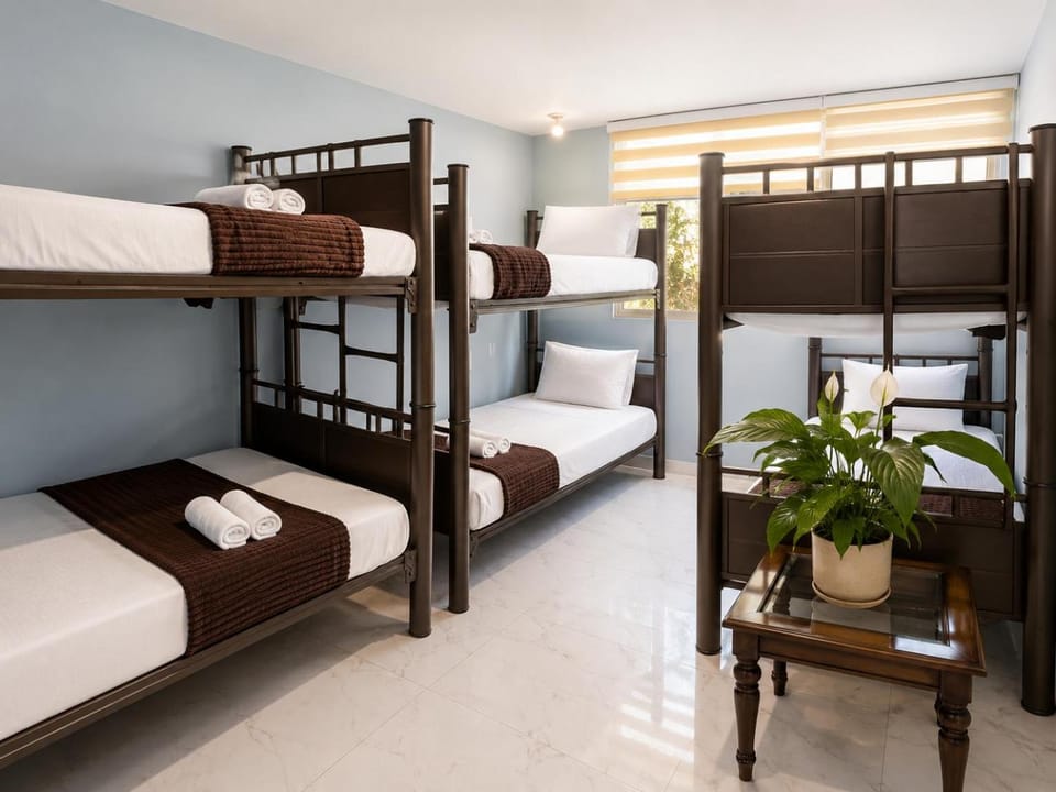 Bed, Photo of the whole room, Bedroom, bunk bed, towels