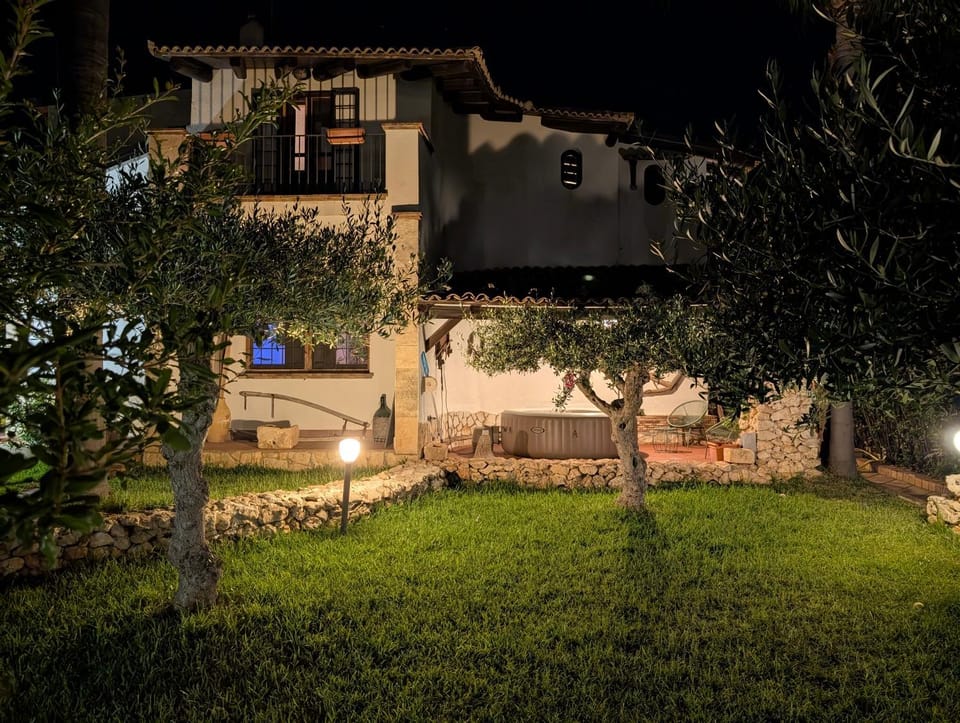 Property building, Night, Garden, Garden view