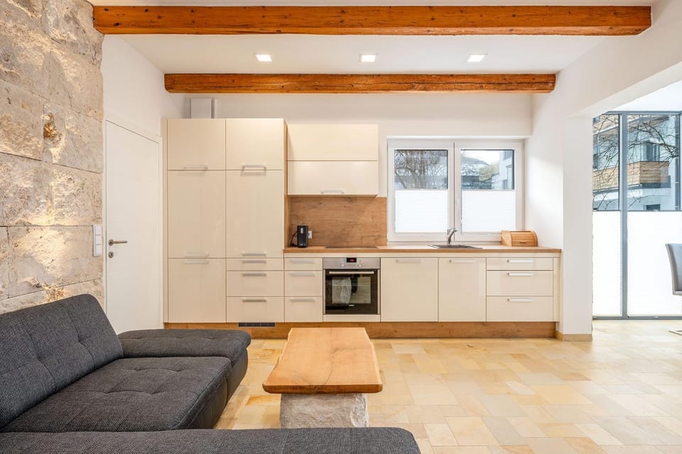 Kitchen or kitchenette, Living room, Seating area, stove