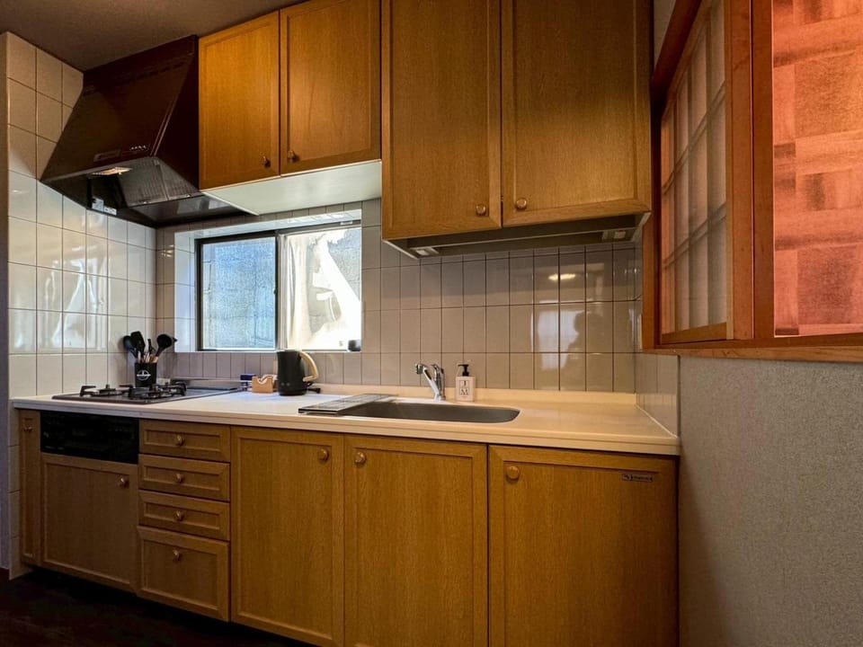 Kitchen or kitchenette, stove