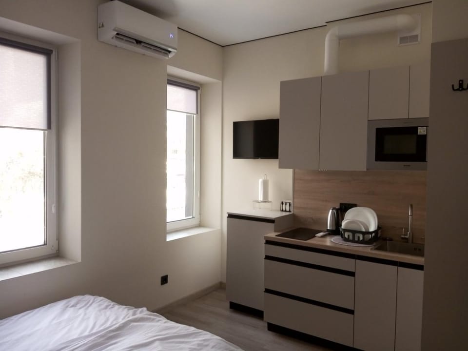 Bed, TV and multimedia, Kitchen or kitchenette, Photo of the whole room, air conditioner