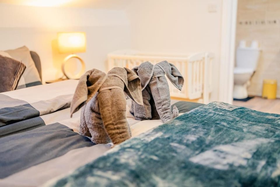 Bed, Photo of the whole room, Bedroom, towels