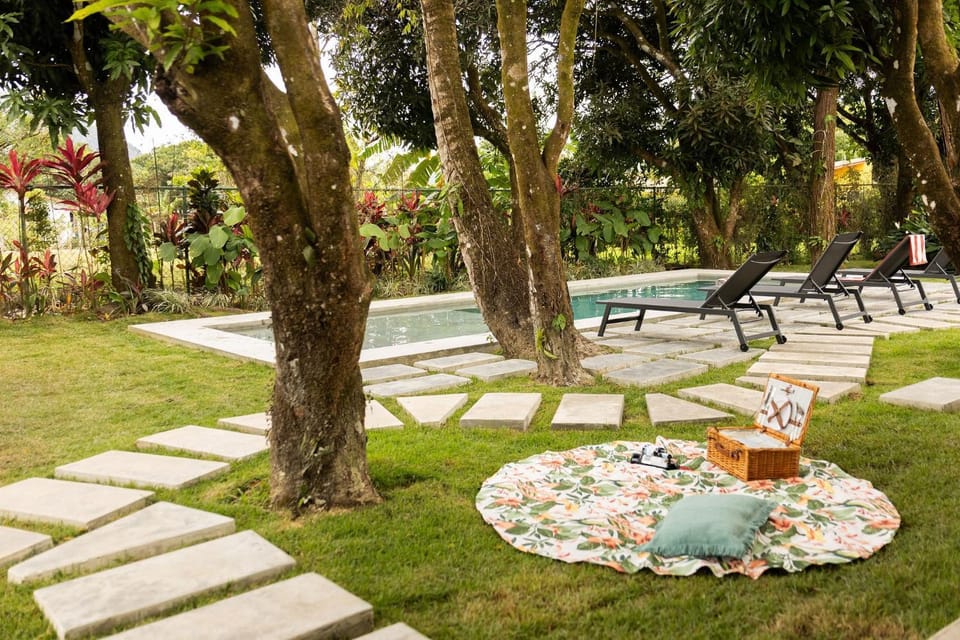 Patio, Natural landscape, Garden, Garden view, Pool view, Swimming pool, sunbed