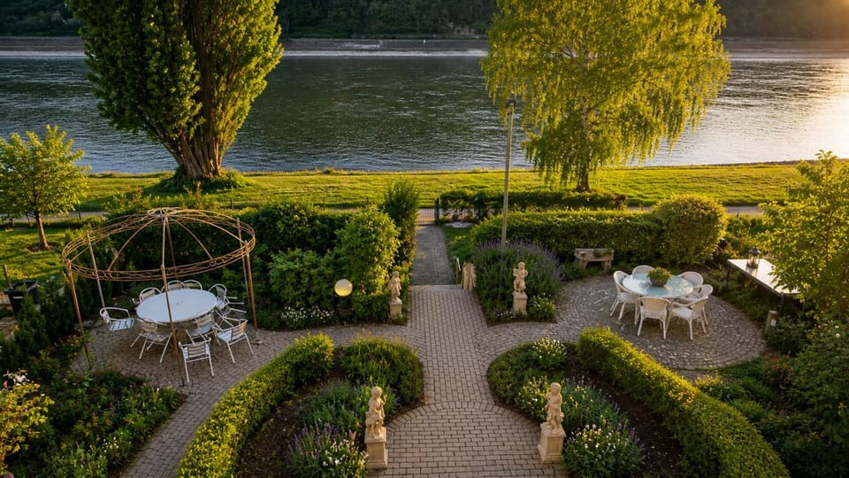 Garden, River view, Sunset
