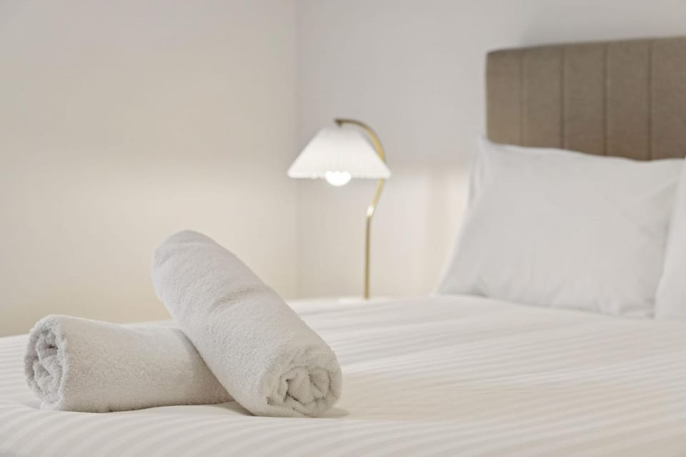 Bed, towels, towels