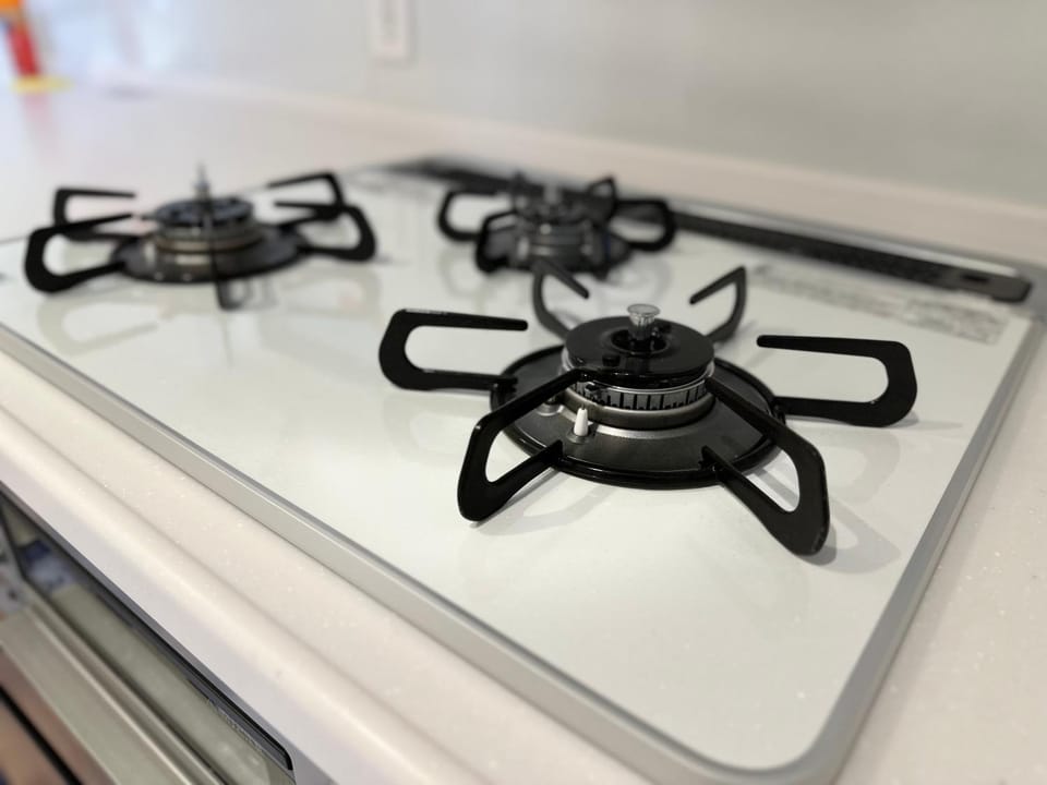 Kitchen or kitchenette, stove