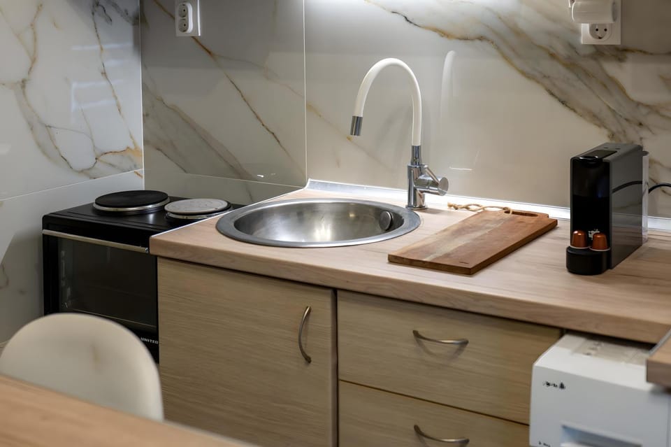 Kitchen or kitchenette, stove