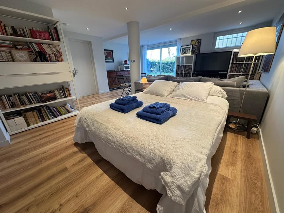 Bed, Library, Photo of the whole room, Bedroom, towels