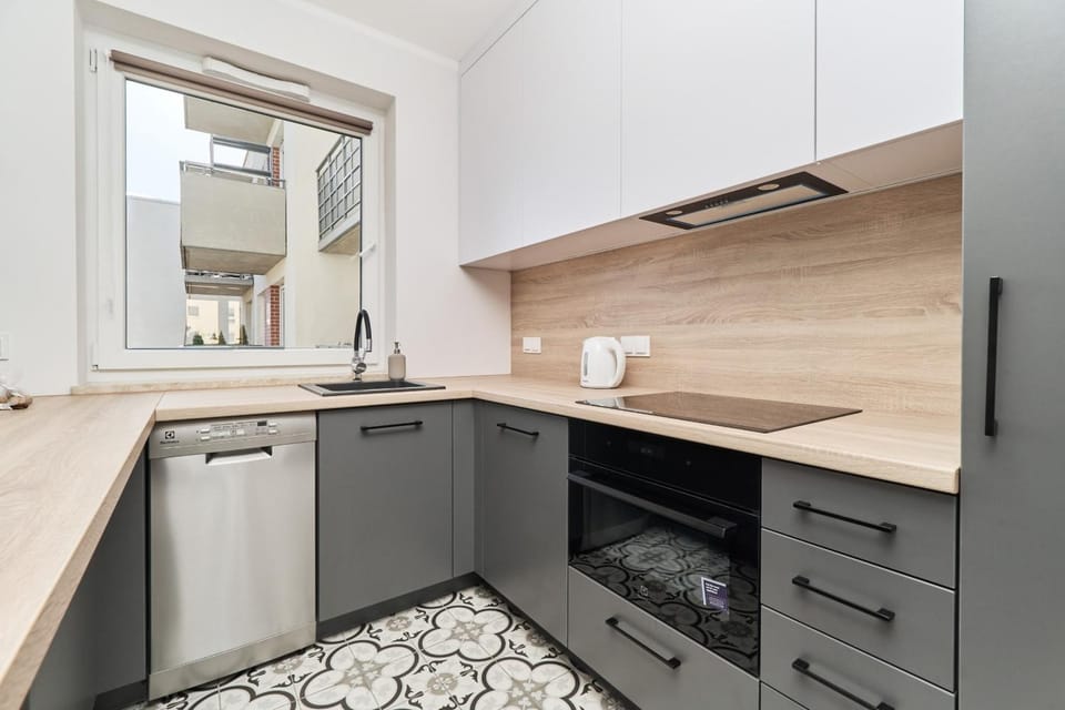 Kitchen or kitchenette, stove